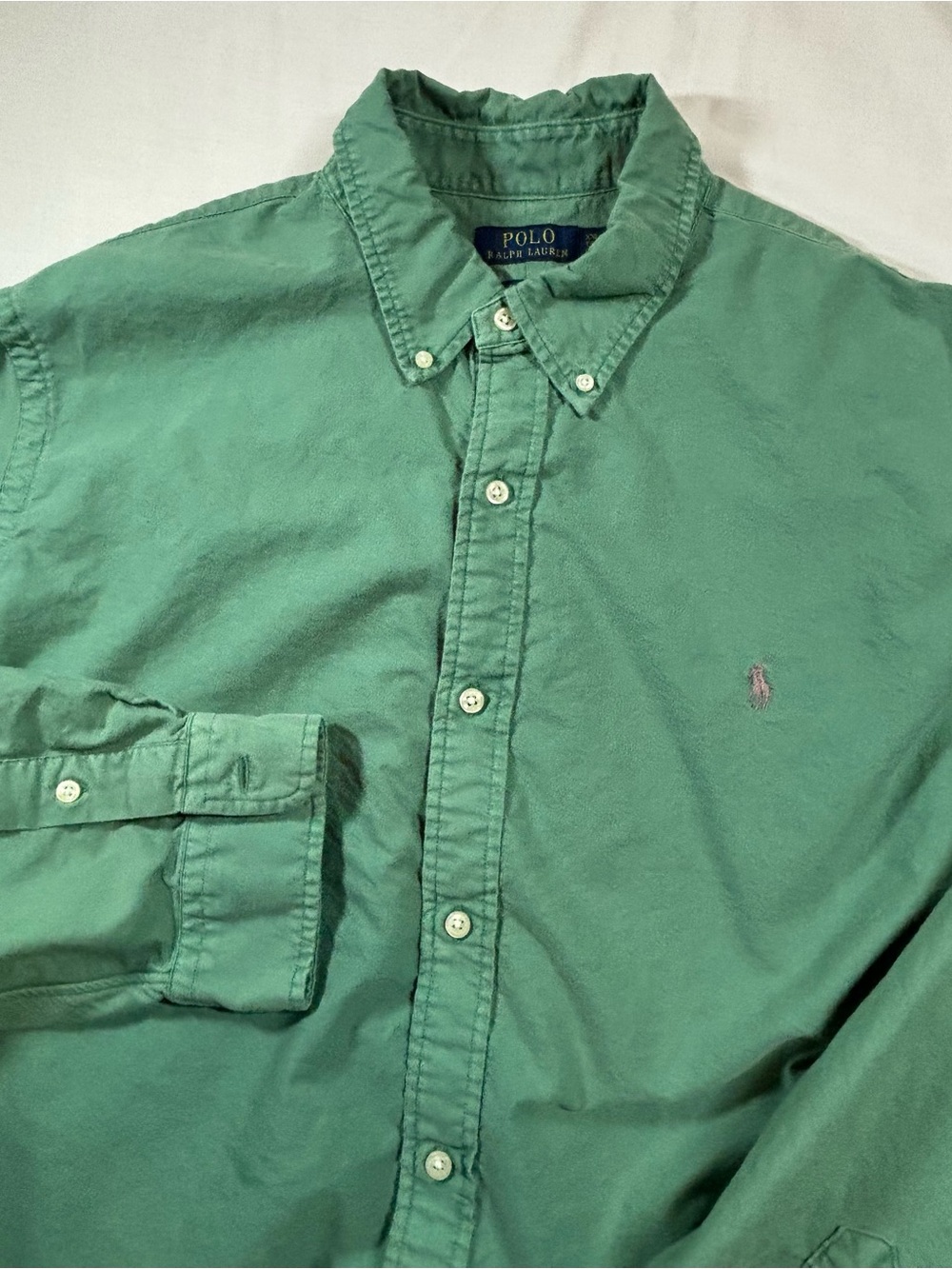 Ralph Lauren Green Button-Down Oxford Shirt with Embroidered Pony